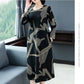 Large Size Long-sleeved Dress Women Spring and Autumn Mid-length Over-the-knee Bottoming Skirt Round Neck Print
