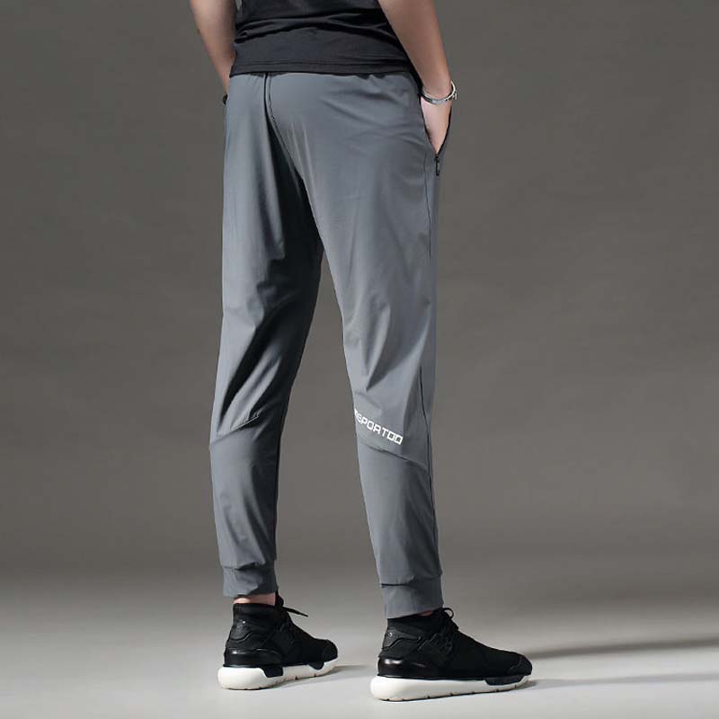 Lightweight Ice Silk Sports Trousers Loose Quick-drying Pockets Zipper Training Leisure Fitness Trousers