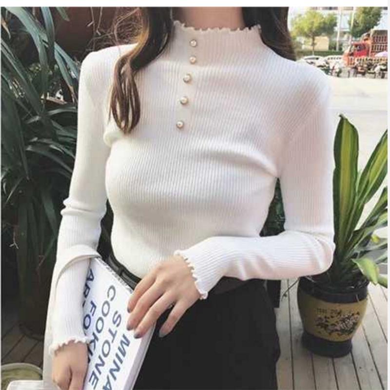 Pofulove Fungus Half Turtleneck Sweater Women's Beaded Bottoming Shirt Pullover Sweater Women's Slim
