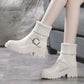 Female Socks Stitching Leather Martin Boots All-match Student Block Heel Ankle Boots British Style Snow Boots Black and White