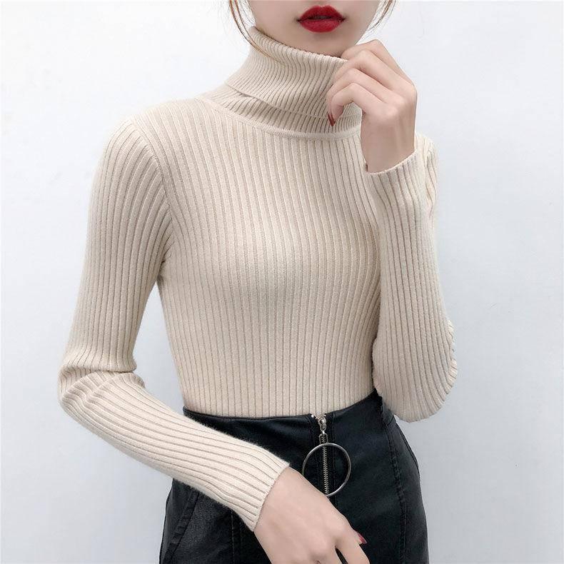 Turtleneck Sweater Women's Autumn and Winter Pullovers Slim Fit and Warm All-match Western Style Fashion Knitted Bottoming Shirt