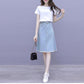 Summer Women Midi Denim Skirt Fashion Casual Tassel A-line Harajuku Female Light Blue Skirt Jeans Elegant Pocket Moda Mujer
