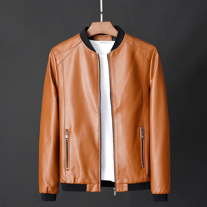 M-8XL Winter and Autumn Men's PU Plus Size Jackets Daily Casual Motorcycle Jackets Men's Solid Color Leather Jackets