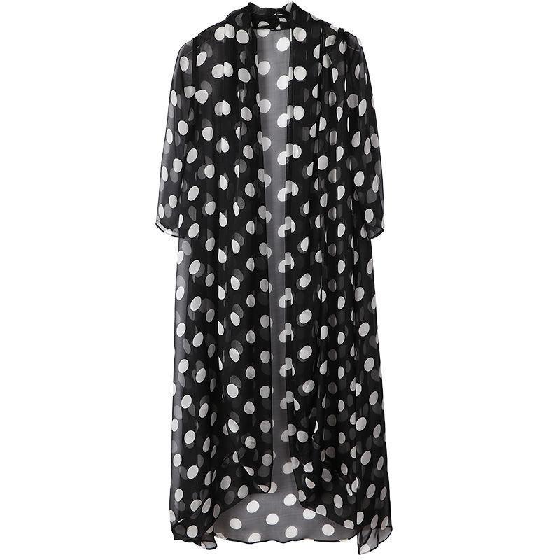Polka Dot Chiffon Cardigan Mid-length Sun Protection Clothing Women's Loose Thin Large Size Shawl Jacket Air Conditioning Beach