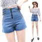 WTEMPO Side Straps Zipper Closure High Waist Denim Shorts Women Loose A-line Thin Casual Pants