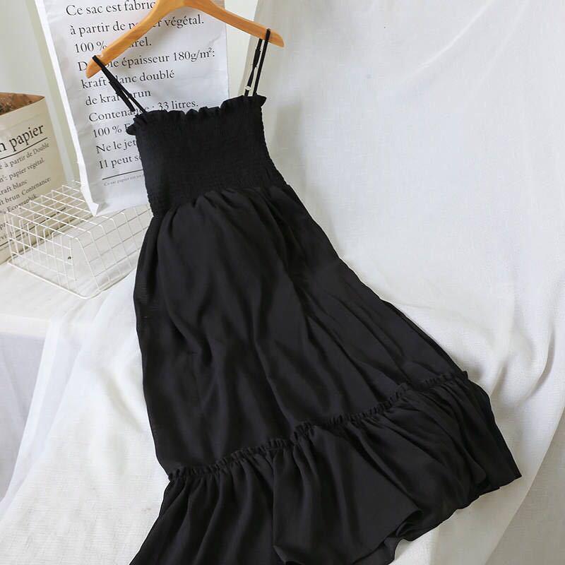 Summer Chiffon Spaghetti Strap Dress Women Sexy A-line Strapless Dress Beach Party Dress