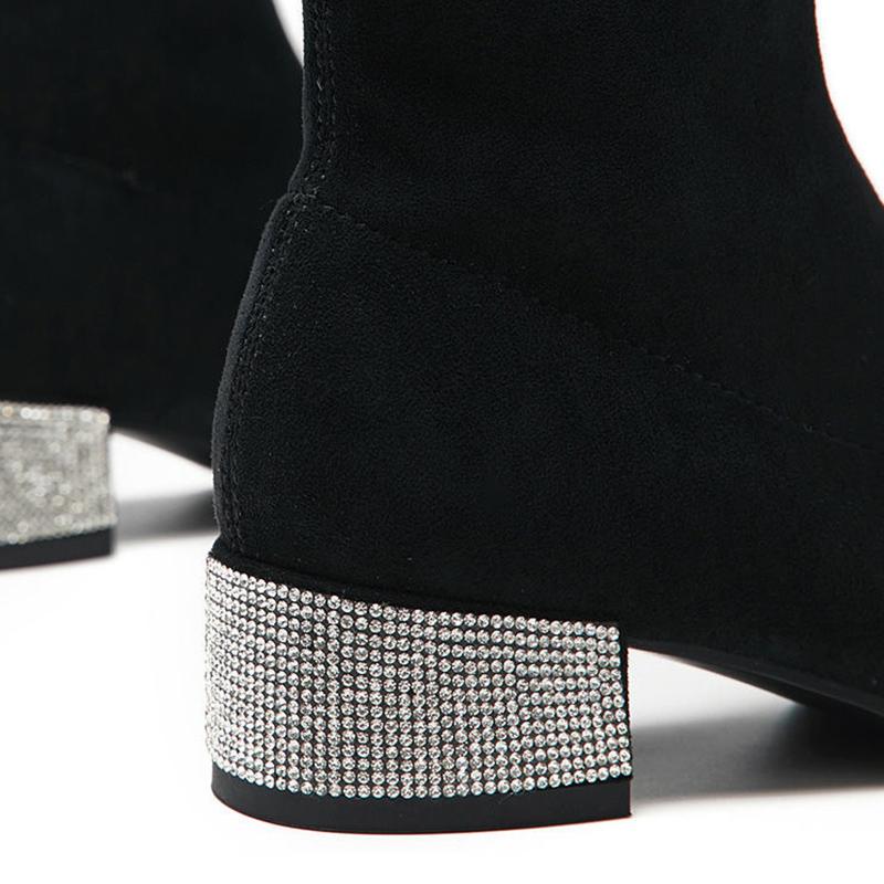 Women's Thick Heel Fashion Boots Autumn and Winter Trend All-match High-heeled Boots Short Tube High-top Shoes Microfiber Sock Boots