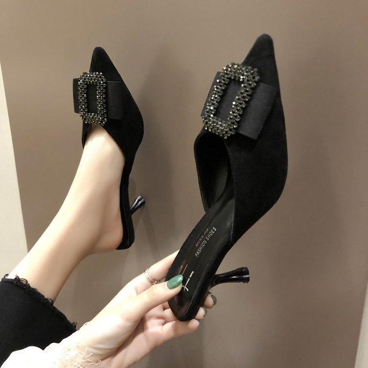 Women's Sandals and Slippers Half Slippers Pointed Toe Spring and Summer Suede Ladies Slippers for Outside Wear