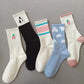 Five Pairs of Women's Cotton Korean Fashion Socks White Cartoon Pattern Stockings