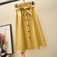 High Waist Midi Skirts Solid Pockets A-Line Casual Ladies Bottoms Trendy Female Skirts with Sashes 2020 for Women