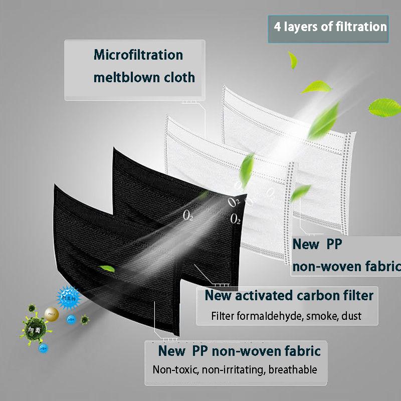 50pcs 4Ply activated carbon meltblown non-woven protective masks anti PM2.5 disposable face masks