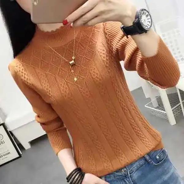 Women's Half Turtleneck Lace Sweater Solid Color Woven Long Sleeve Sweater Fashion Slim Fit Plus Size Sweater