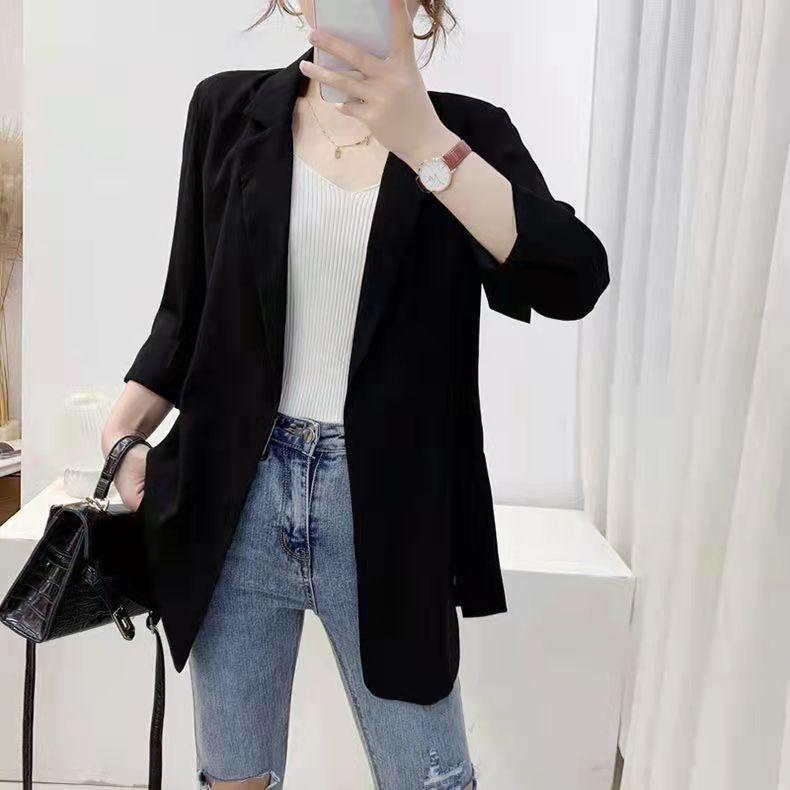 Women's Suit Jacket Thin Blazer Coat Loose Mid-length Summer Chiffon Sunscreen Shirt Three-quarter Sleeve Small Suit Air-conditioning Shirt
