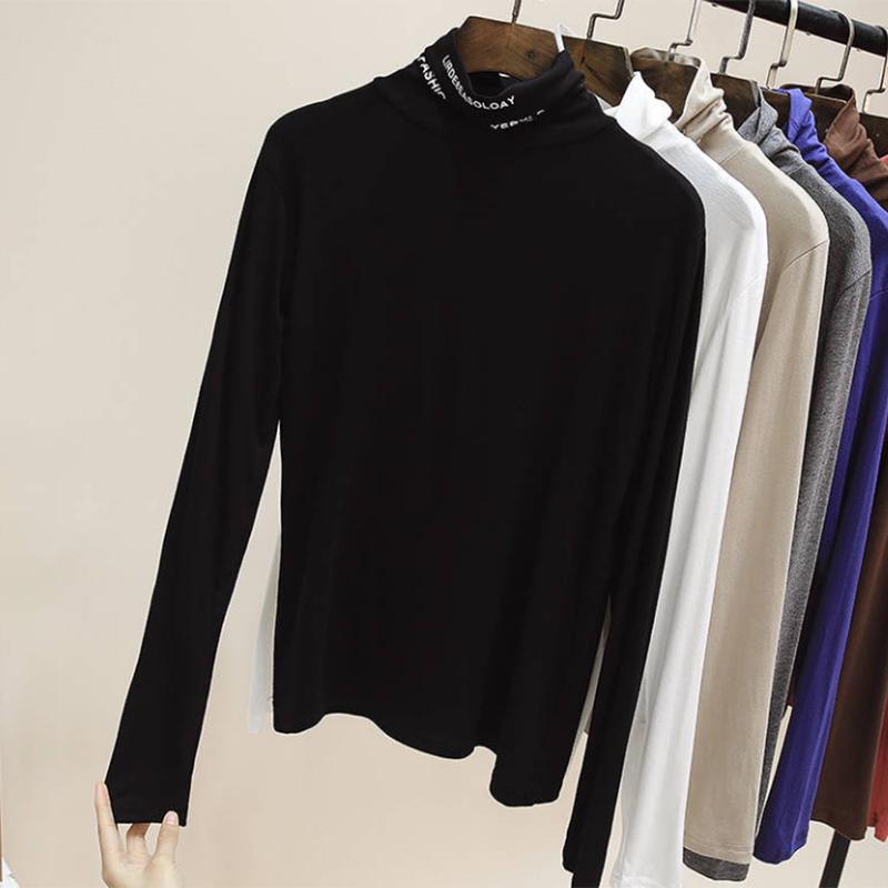 Pofulove Women's Turtleneck Thick Sweater Winter Plus Velvet Turtleneck Long-sleeved Wild Shirt