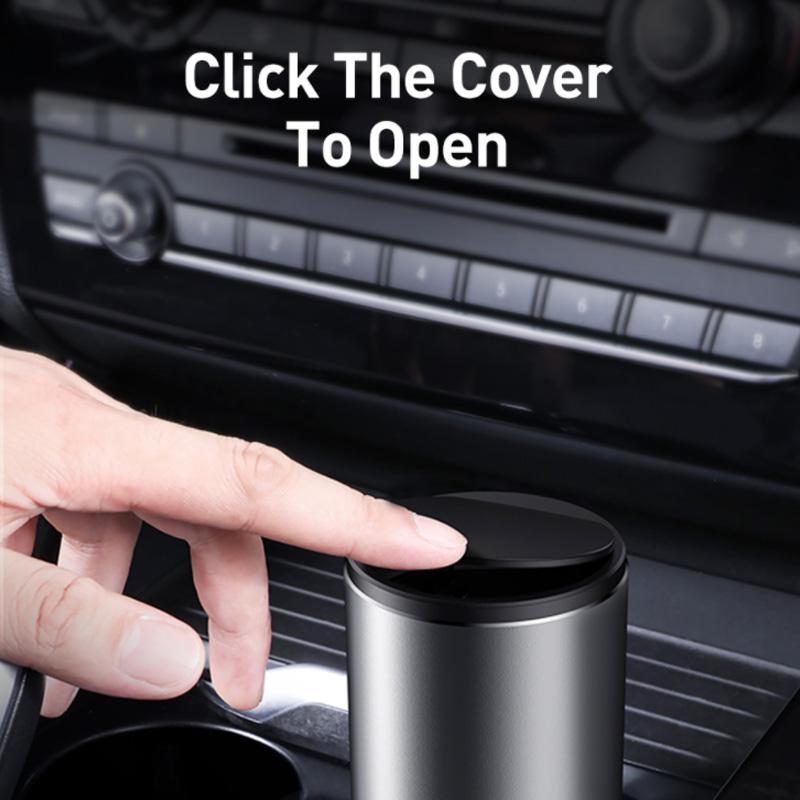 Car Trash Can Storage Bag Box Front Row with Cover Car Built-in Bucket Can Hold Cup Holder Large Capacity Desktop Push Trash Can