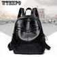 New Vintage fashion black Backpack Women Retro PU Leather Rucksack Big Capacity School Bag