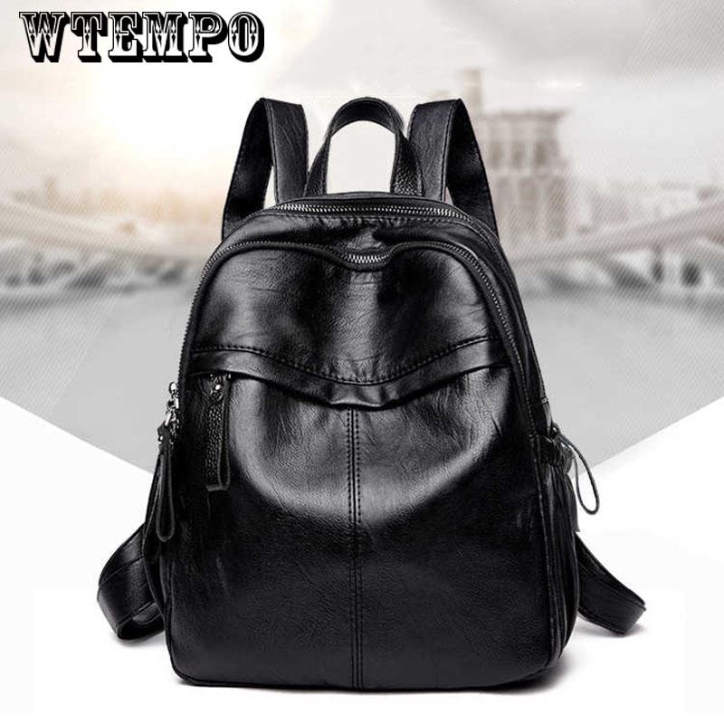 New Vintage fashion black Backpack Women Retro PU Leather Rucksack Big Capacity School Bag