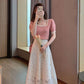 Two Piece Skirt Set Women's Short Sleeve T-Shirt Lace High Waist A-Line Skirt Mid Length Casual Elegant Summer Skirt Set Hollow Flower Embroidered
