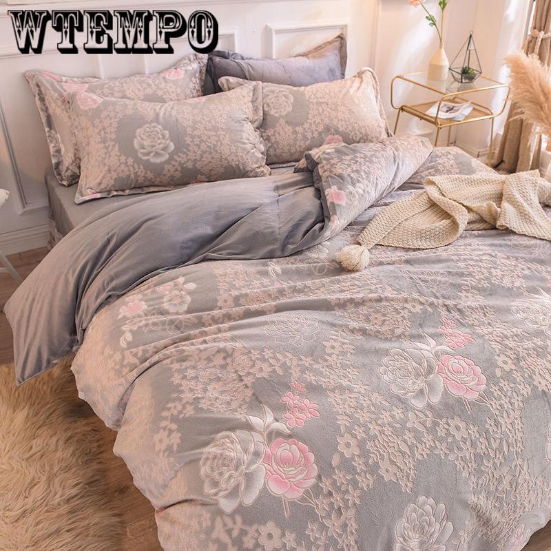 Cashmere Princess Style Orange Color Bed Sheet Fleece Winter Bedding Set 4pcs Double-sided  Thickened Warmth Quilt Cover