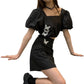 Black Butterfly 2 Pieces Ladies Suit Skirt Spring and Summer Short Sleeve Casual Vacation Office Home
