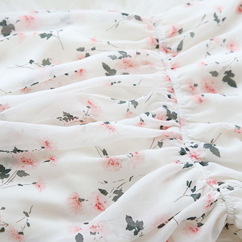 Large Size Dress Summer Mid-length Sweet and Lovely Floral Chiffon Dress Female Temperament Elegant Waist Slimming Slim Chiffon Dress