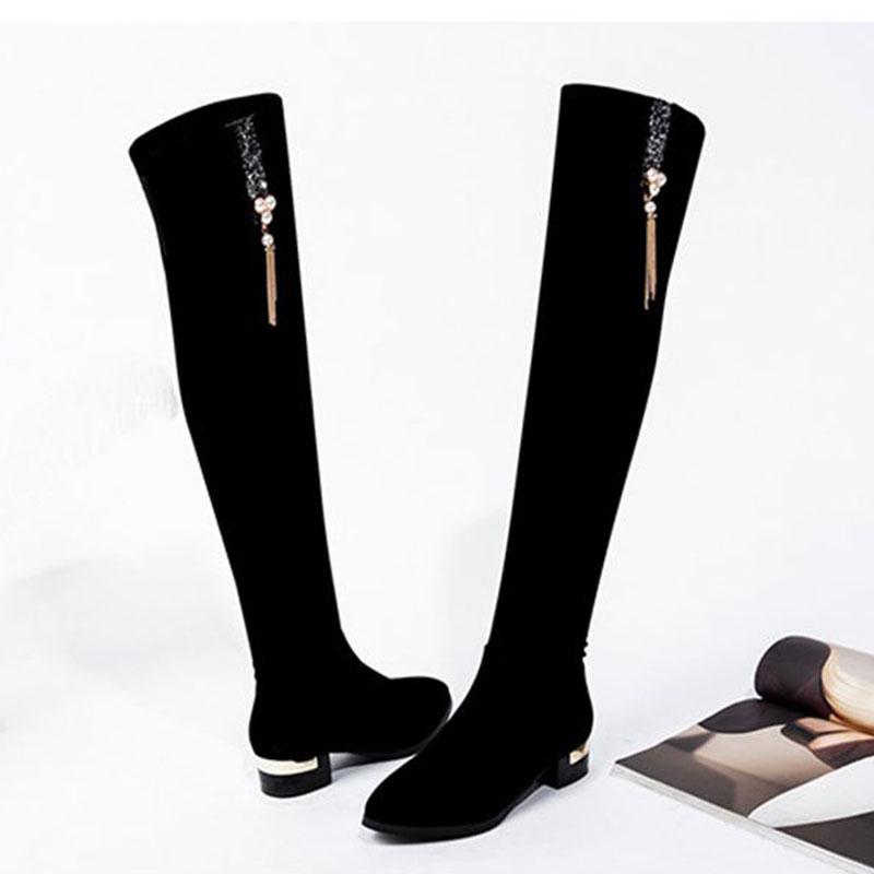 Sexy Slim Fit Elastic Flock Over The Knee Boots Women Shoes Autumn Winter Ladies Over Knee Suede  High Boots