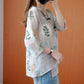 Large Size Shirt Women's Retro Loose Ethnic Style Top Printing Slanted Placket Button V-neck Irregular Shirt
