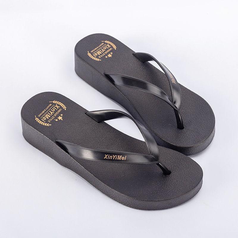 Beach Shoes Sandals and Slippers Women's Summer Wear Seaside Non-slip Thick-soled Wedges with Flip Flops Sandals Simple