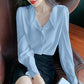 Women's Spring and Autumn Long Sleeve Shirt Chiffon Solid Color Top