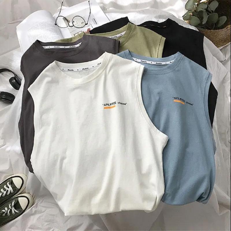 Vest Men's Vest Summer Outer Wear Sleeveless T-shirt Personality Trend Vest Sports Fitness Solid Color Printing