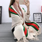 Thicken and Increase Cashmere Feel Long Tassel Shawl Knitted Cardigan Striped Sweater Coat Warm Wrap Women Spring and Autumn