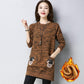 Autumn Winter Plus Velvetthicken Sweater Dress Women Large Size Mid-length Loose Pullover Knitted Sweater with Pockets