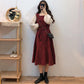 Large Size Dress Spring Dress Waist Waist Was Thin  Fake Two Pieces of Western Style Age-reducing French Retro Long Skirt
