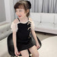 Children Dress Girls' Summer Dress Korean Sweet Casual Dress Bowknot Mesh Suspender Dress Ruffle Shoulder