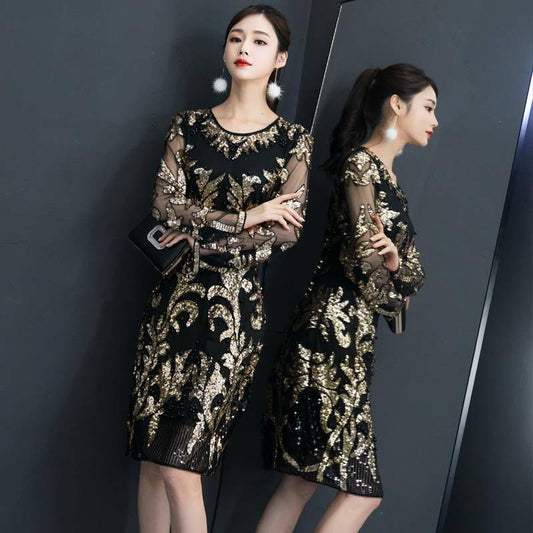Banquet Evening Dress Skirt Fashion Short Sexy Noble Annual Party Sequin Party Dress Women
