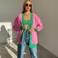 Pink Cardigan Sweater for Women Oversized Loose Harajuku Black knitted Cardigans 2021 New V Neck Woman Fashion Sweater Cardigan Fashion Fall Winter