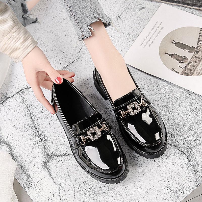 Women 'S Leather Shoes Female Students Wild Round Head Flats Thick Bottom Spring And Autumn Women 'S Loafer