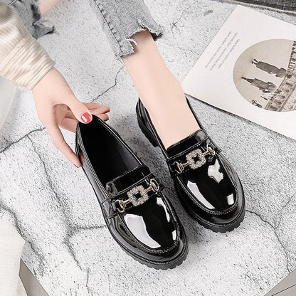 Women 'S Leather Shoes Female Students Wild Round Head Flats Thick Bottom Spring And Autumn Women 'S Loafer