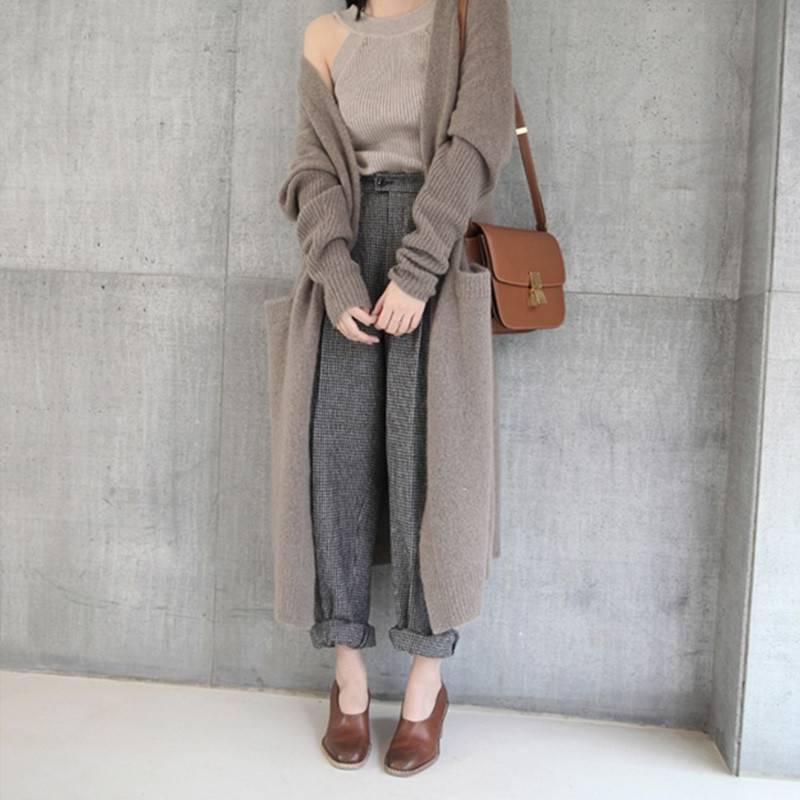 Knit Long Cardigan Women Sweaters Female Long Sleeve Pocket Winter Cardigans Casual Knitwear Jumpers
