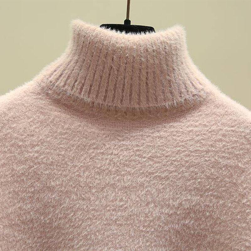 Pofulove non-shedding non-fading waterproof mink plus chenille loose turtleneck solid color pullover