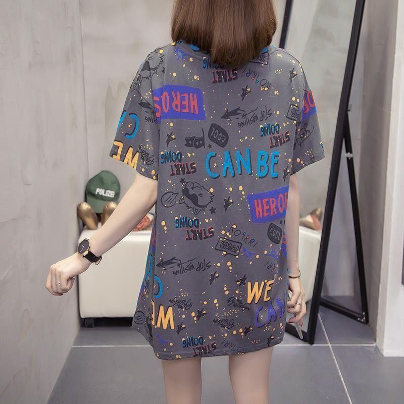 Short-sleeved Women's Plus Size Age-reducing Tie-dye National Tide T-shirt Tops Ladies Casual Loose Round Neck Short Sleeves