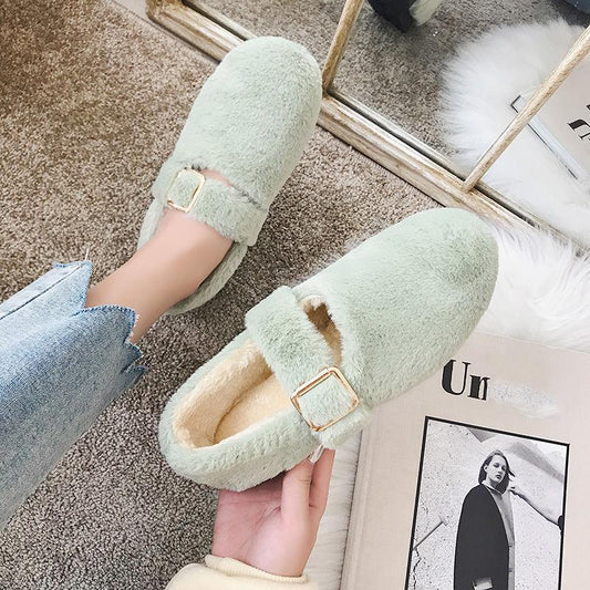 Fleece Warm Shoes Women's Moccasin Shoes Plus Fleece Warm Flat Cotton Shoes Casual Soft and Comfortable Plush Shoes