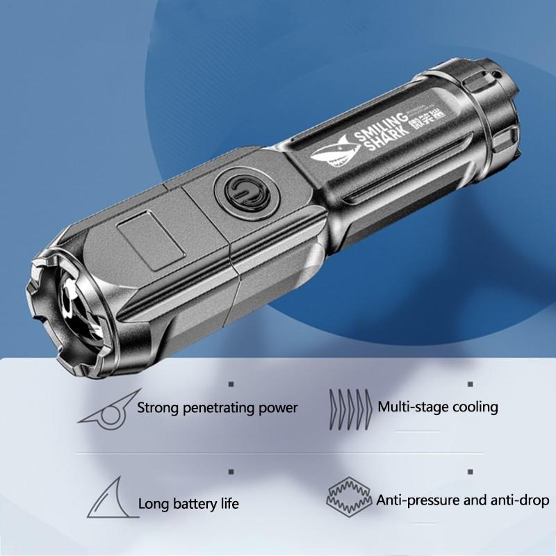 Super Bright 2000mAh ABS Strong Light Focusing Led Flashlight Outdoor Portable Home Built-in Battery Rechargeable Torch