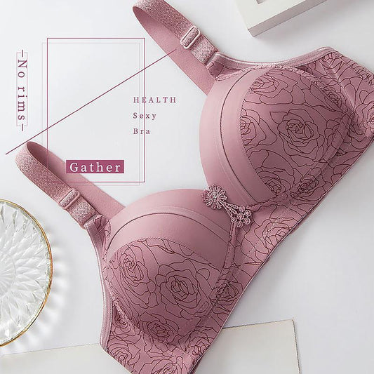 Large-size Thin Gather Bra Sexy Non-wire Bra Bra Anti-sagging Breast Milk Micro-adjustment Type Comfortable Underwear Women
