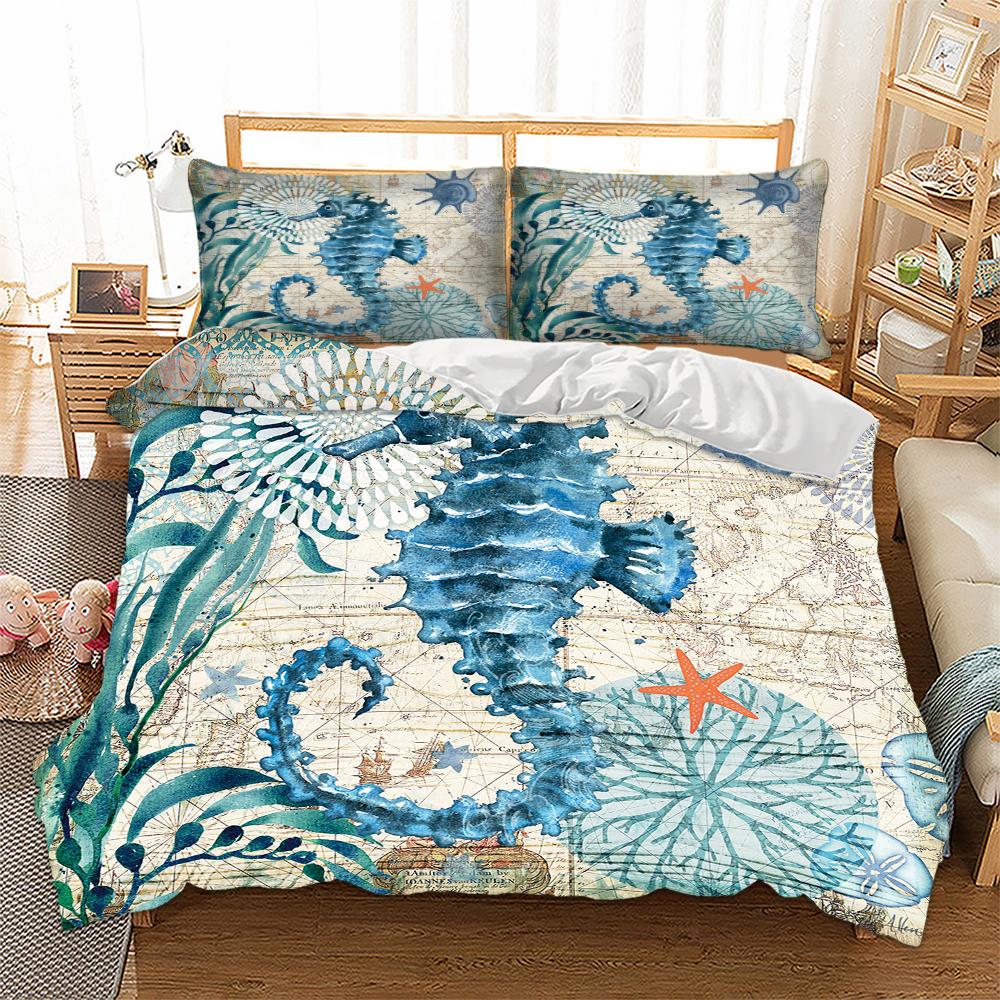 3pcs Seahorse 3D Ocean Bedding Set Duvet Cover Sets Twin Full Queen Size