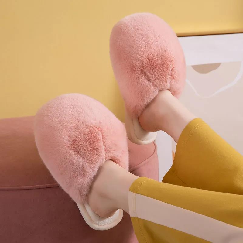 Designed Winter Warm Cotton Slippers Fluffy Non-slip Flat Shoes A Must-have At Home
