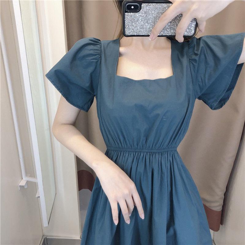 Summer Female French Elegant Broad Truffle Back Waist Show Thin Medium Length Gentle Slim Party Dress
