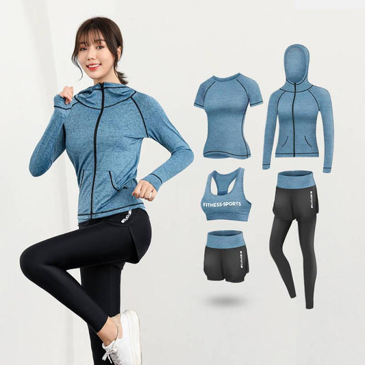 5-piece Women's Sportswear Outdoor Sports Suit Sweat-absorbent and Breathable Fitness Yoga Clothing