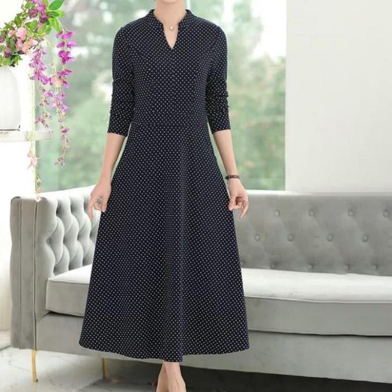 Middle-aged Elderly Women's Dresses Spring Summer Waist Long Dress Retro Printing Mid-length Plus Size Women's Clothing