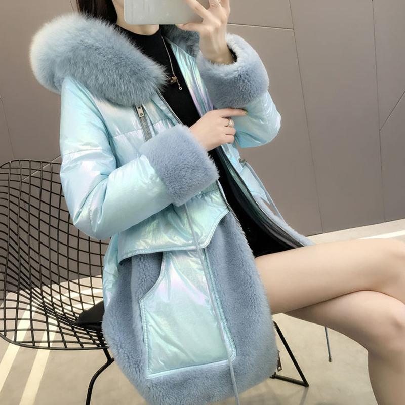 Women's Winter Korean Loose Quilted Coat Warm Stand-collar Down Jacket Women's Glossy Mid-length Down Jacket